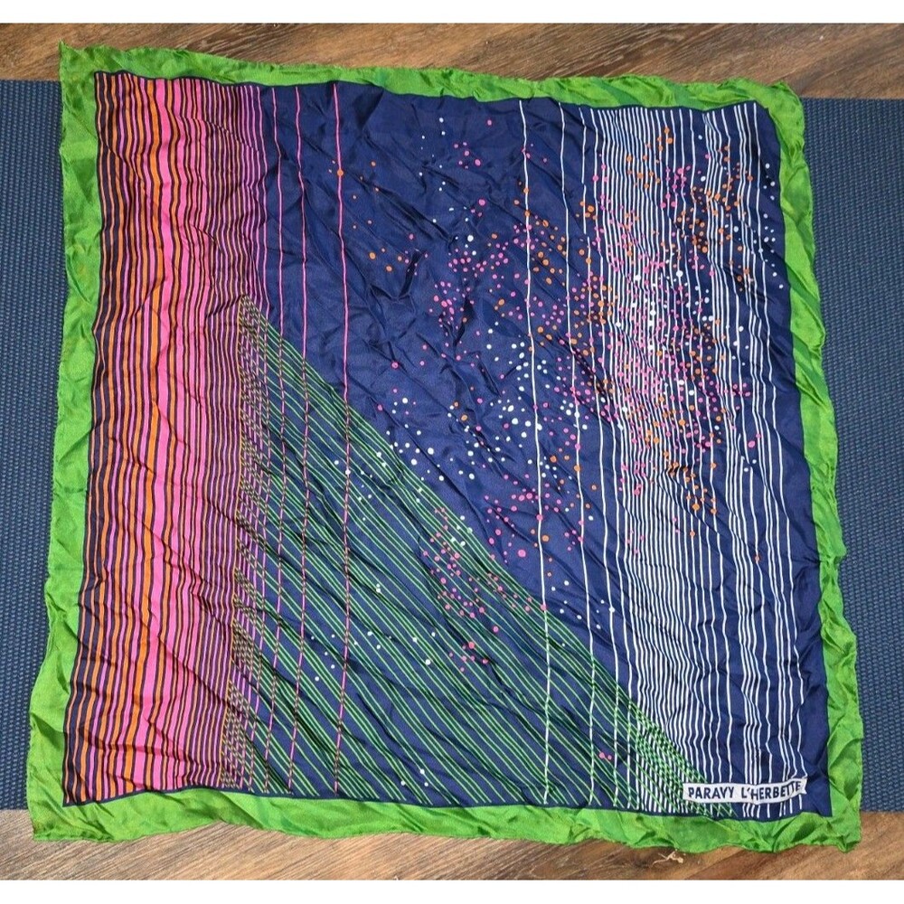 Vintage Paravy L'Herbette Multicolor Striped Pattern Square Scarf for Women